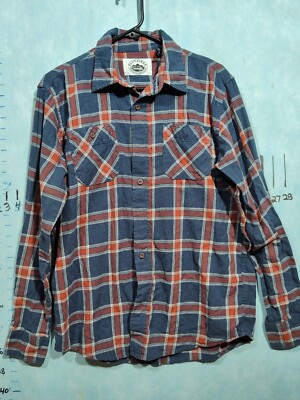 Blue Ridge Flannel Shirt Mens Medium Button Up Blue Orange Pockets Vintage