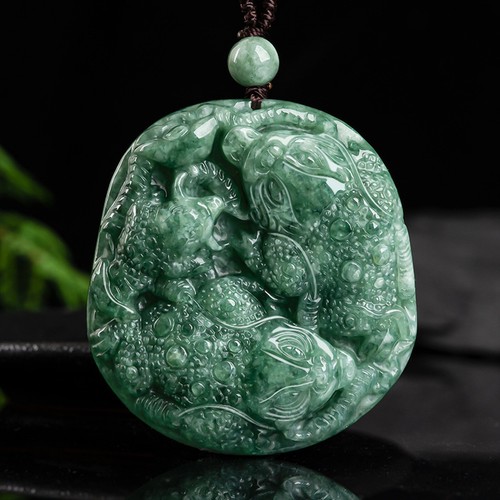 Real Grade A Jade Jadeite Men Women Lucky Double Wealth Coad Pendant - Bild 1 von 15