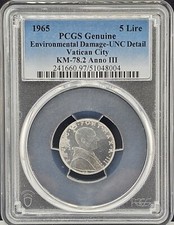1965 Vatican City 5 Lira PCGS UNC Detail Environmental Damage