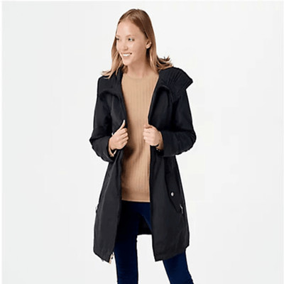 Centigrade Womens 3X Water Resistant Jacket Black Pleated Hood Collar NWT