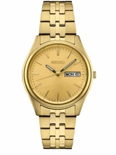 Seiko Men's Japanese Quartz Dress Golden Stainless Steel Strap Watch SUR434