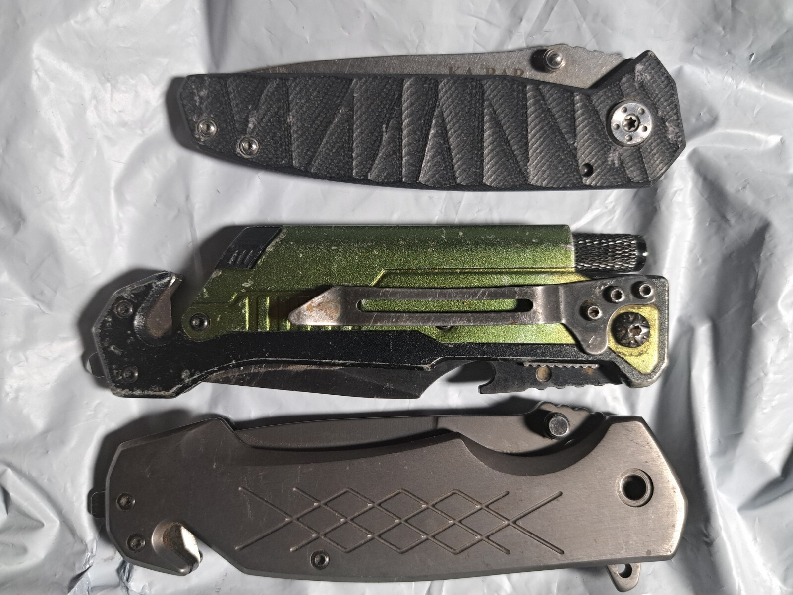Lot 3 Steel River SR100 Albatross Green KA-BAR 2828 Folding Pocket Knife Used