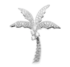 SOLID 925 STERLING SILVER HAWAIIAN 3D PALM TREE SLIDE PENDANT CZ RHODIUM