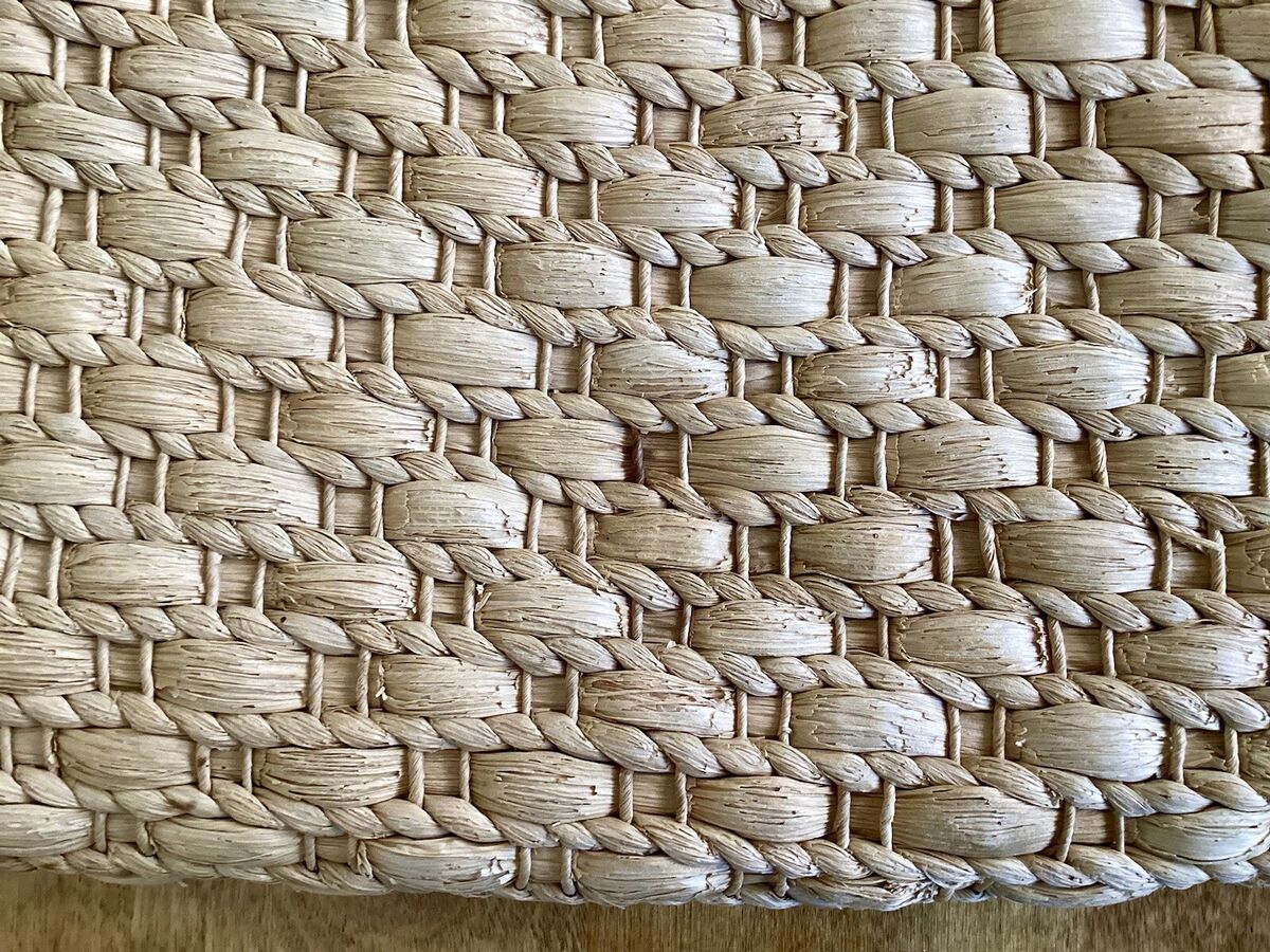 VTG 50's Classic Straw Purse, Bamboo Handles, Print Fabric VTG 50's Classic Straw Purse, Bamboo Handles, Print Fabric