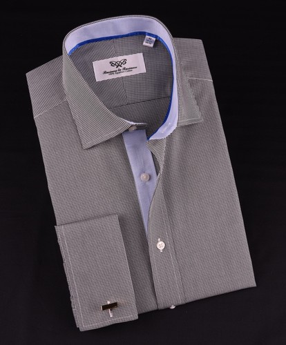 Camicia business formale grigio scuro mini a scacchi luce nera morbida Oxford sexy lusso - Foto 11 di 12