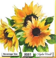  5051 TWO Individual Paper BEVERAGE / COCKTAIL Decoupage Napkins - SUNFLOWERS