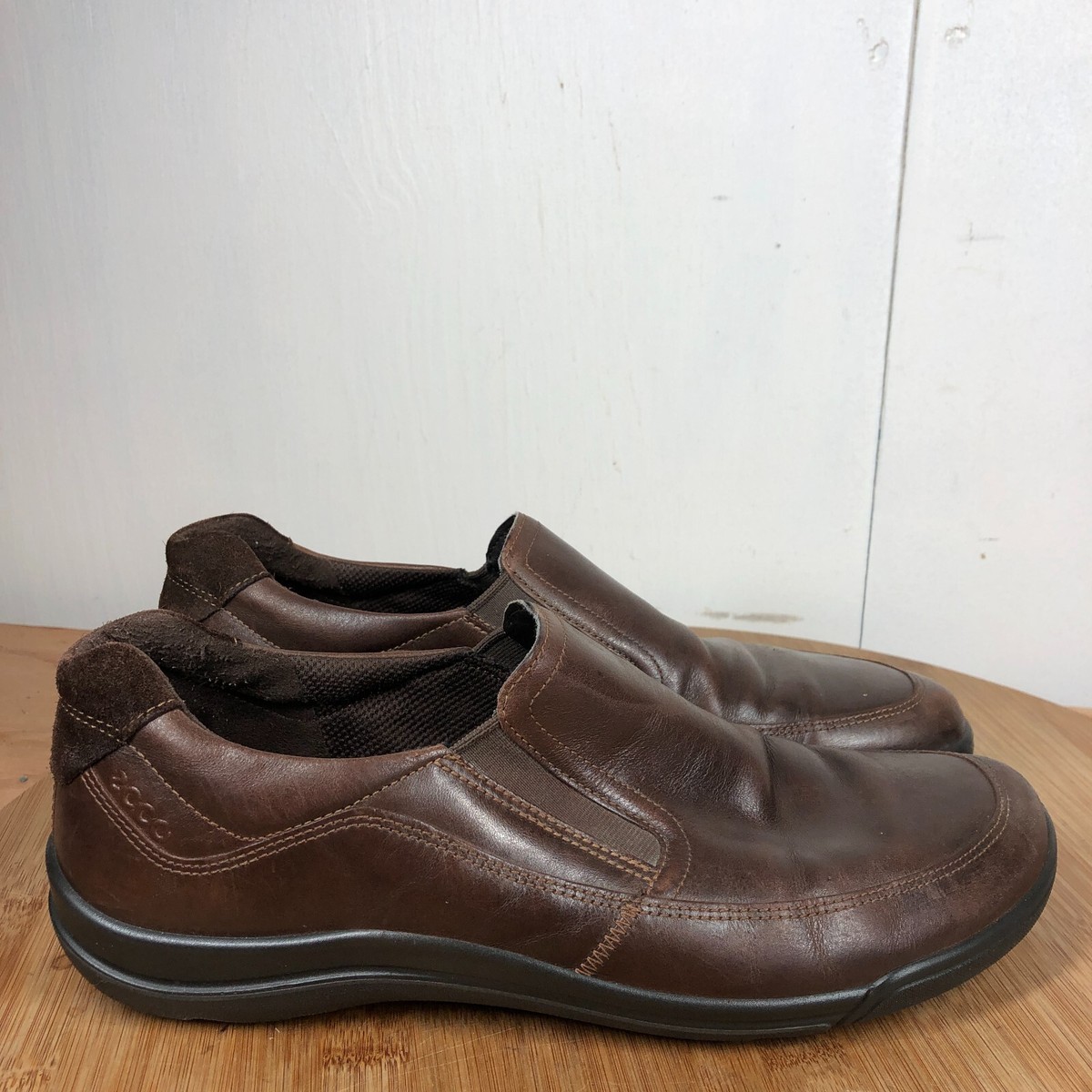 Ecco Shoes 41 Womens 10 Slip On Loafers Brown Leather 