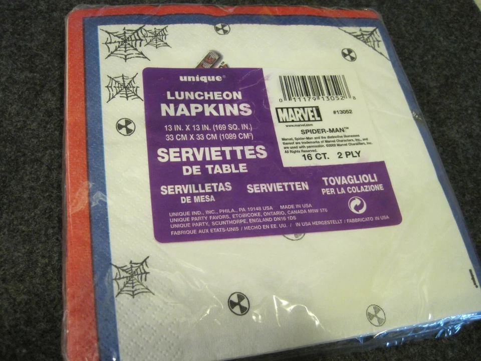 ULTIMATE SPIDER-MAN Napkins Marvel by UNIQUE 16 ct. 2 ply 2002 KIDS' SEALED U.S. - Image 2 of 2
