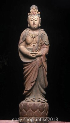 37.6'' Old Chinese Nan Wood Carved Buddhism Kwan-yin Guan Yin Goddess Statue