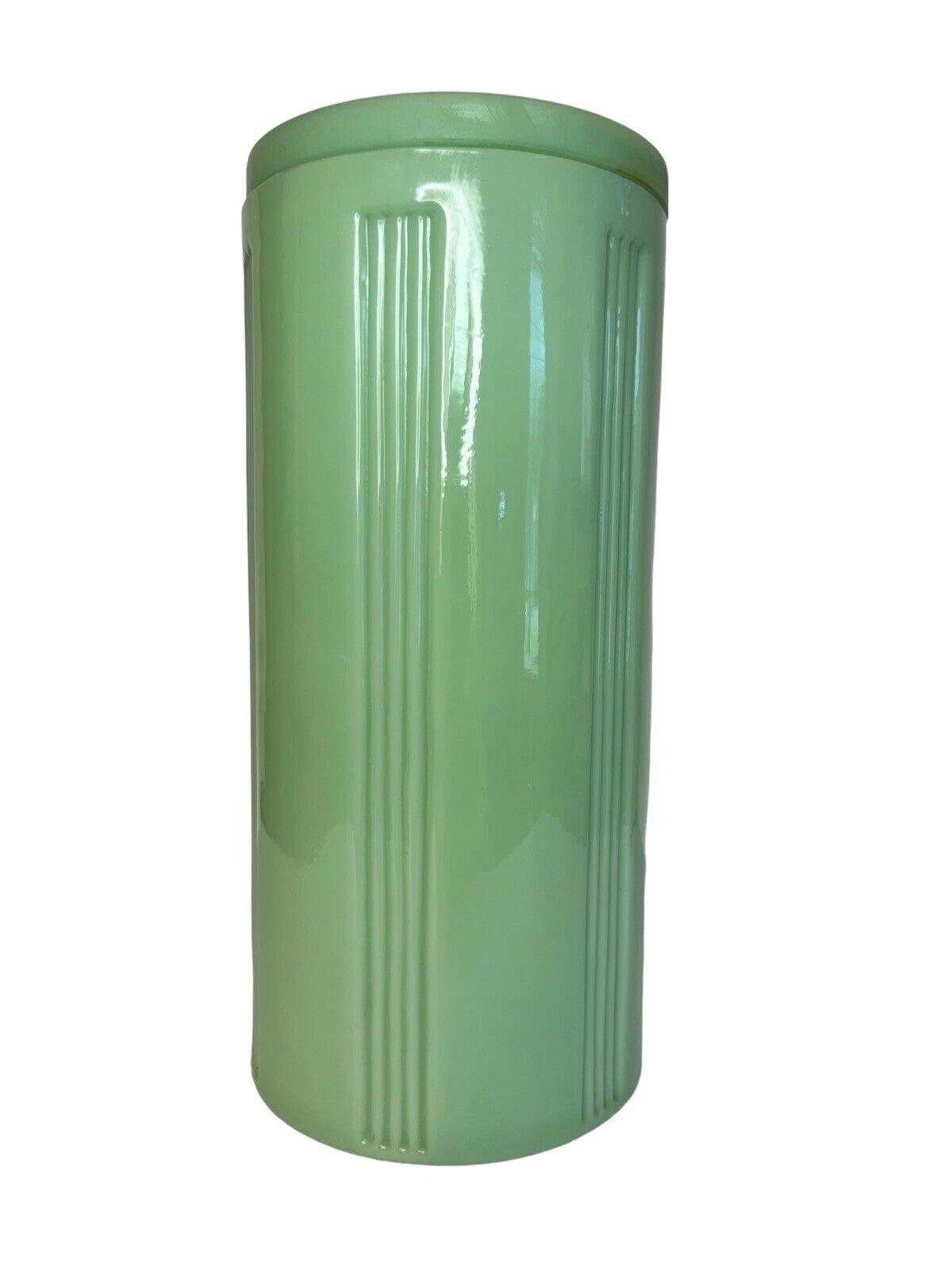 Vintage Jadeite Green Canister With Lid Jadite Green Glass Jade-ite Ribbed Round