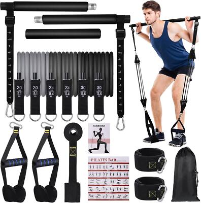 Pilates Bar Kit With 3 Set Resistance Bands, Multifunctional Pilates Workout For