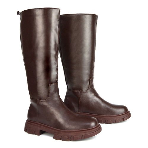 Womens Biker Boots Ladies Calf Knee Riding Winter Pull On Faux Leather Size 3-8 - Picture 6 of 41