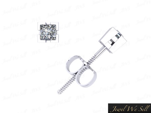 0.15Carat Princess Cut Diamond Basket Stud Earrings 14k White Gold V-Prong I SI2 - Picture 3 of 3