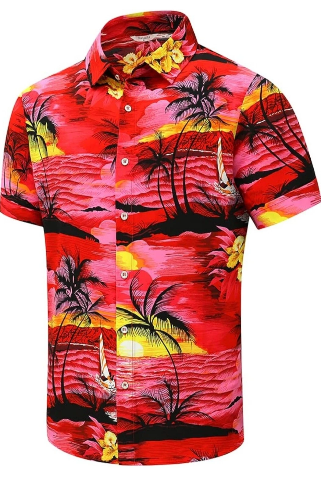 Hawaiian Shirts Men Aloha Casual Button Down Cruise Beach Wear Short Sleeve 4XL