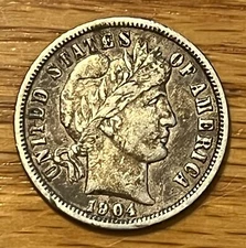 1904 Barber dime , XF, better date , nice coin