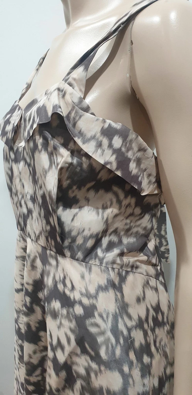 ACNE STUDIOS Abito ACNE panna e marrone sbavature stampa astratta senza maniche linea A lunghezza polpaccio 38