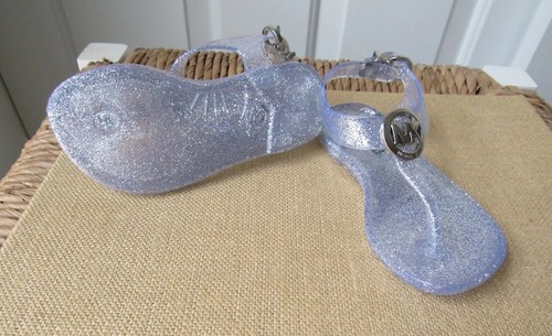 Size: 6M Infant/Baby MICHAEL KORS Silver Thong Jelly Sandals Glitter Detail Logo - Picture 8 of 9