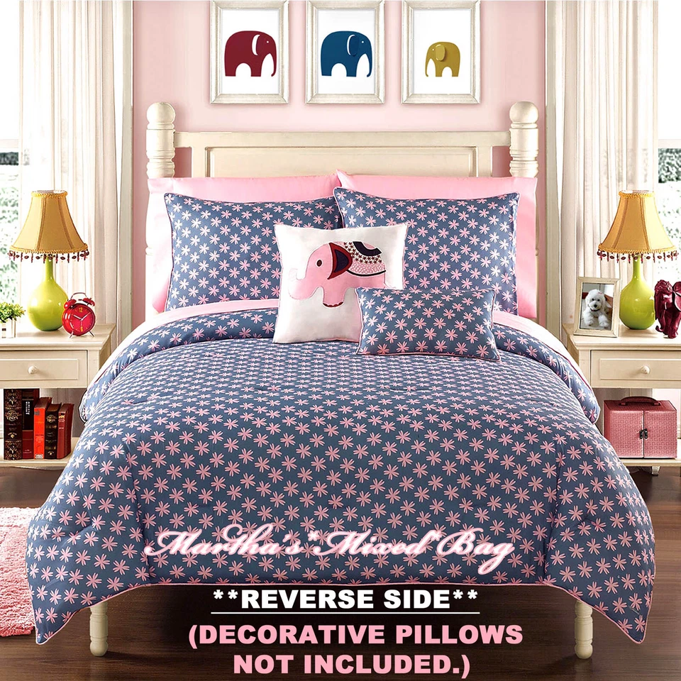 Girl Pink Zoo Safari Elephant Floral Twin/Full Comforter Sheet Set+Plush Animal - Image 2 of 4