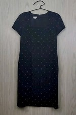 VINTAGE LIZ CLAIBORNE Short Sleeve Sheath Dress Square Neckline Black Pearls 14