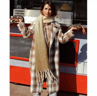 Mango Long Plaid Trench Coat Grace Jacket Wool Double Breasted