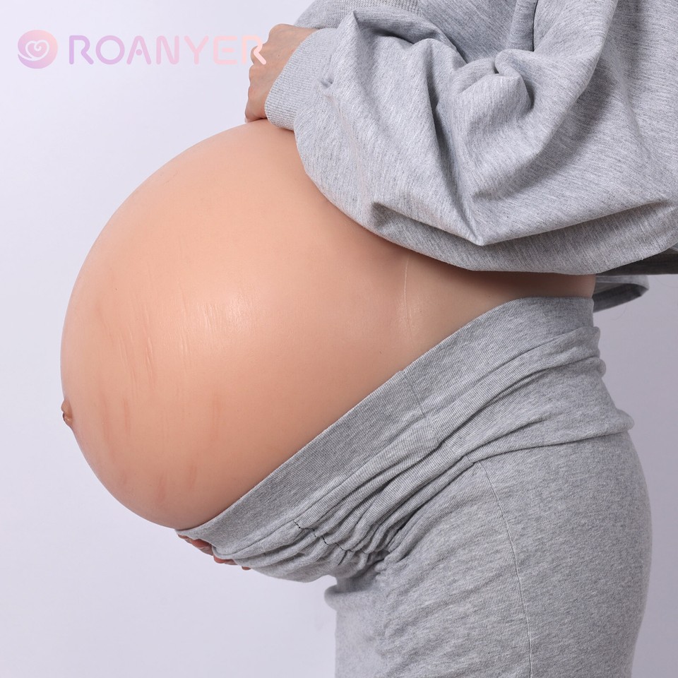 Roanyer Silicone Fake Belly Twins Pregnant Belly with Stretch Marks for Cosplay