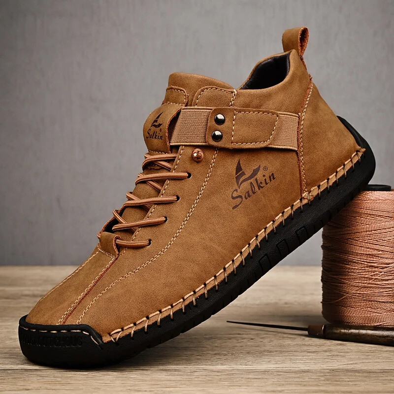 Mens leather Casual Shoes Ankle Boots Non-slip Moccasins Sports Sneakers size 42 Modisza Mens Casual Leather Shoes Lace up Ankle Chukka Boots  main image 4