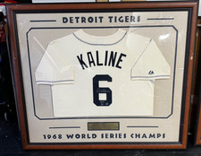 Detroit Tigers Al Kaline Signed Wood Framed White Jersey Schwartz HOF 80' 36x42