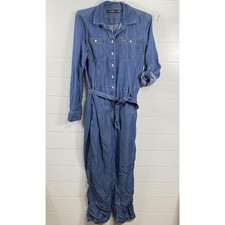 Lauren Ralph Lauren Jumpsuit Womens 10 Blue Denim Chambray Belted Long Sleeve