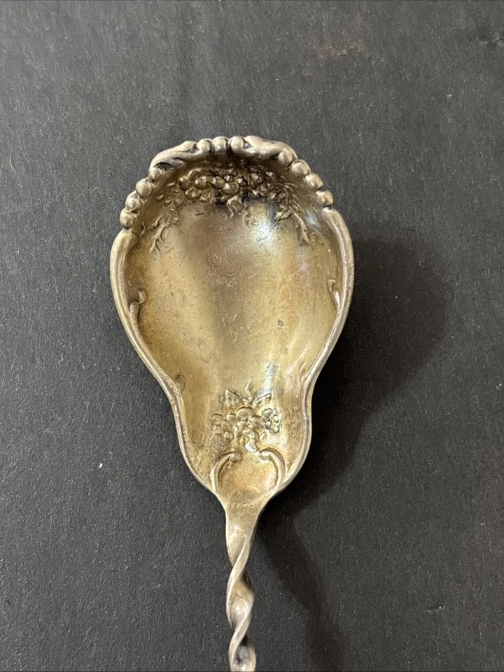 Colher de azeitona prata esterlina decorada floral tigela alça de torção escolha final utensílios de bar - Imagem 2 de 4