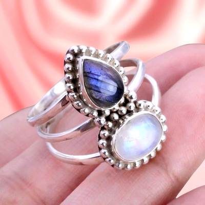 Moonstone Rainbow, Labradorite Ring 925 Sterling Silver Ring Women's Jewellery