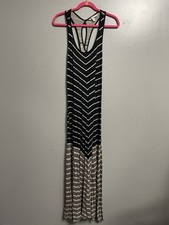 Lauren Conrad Black Beige Brown Striped Sleeveless Maxi Dress Scoop Neck Size M
