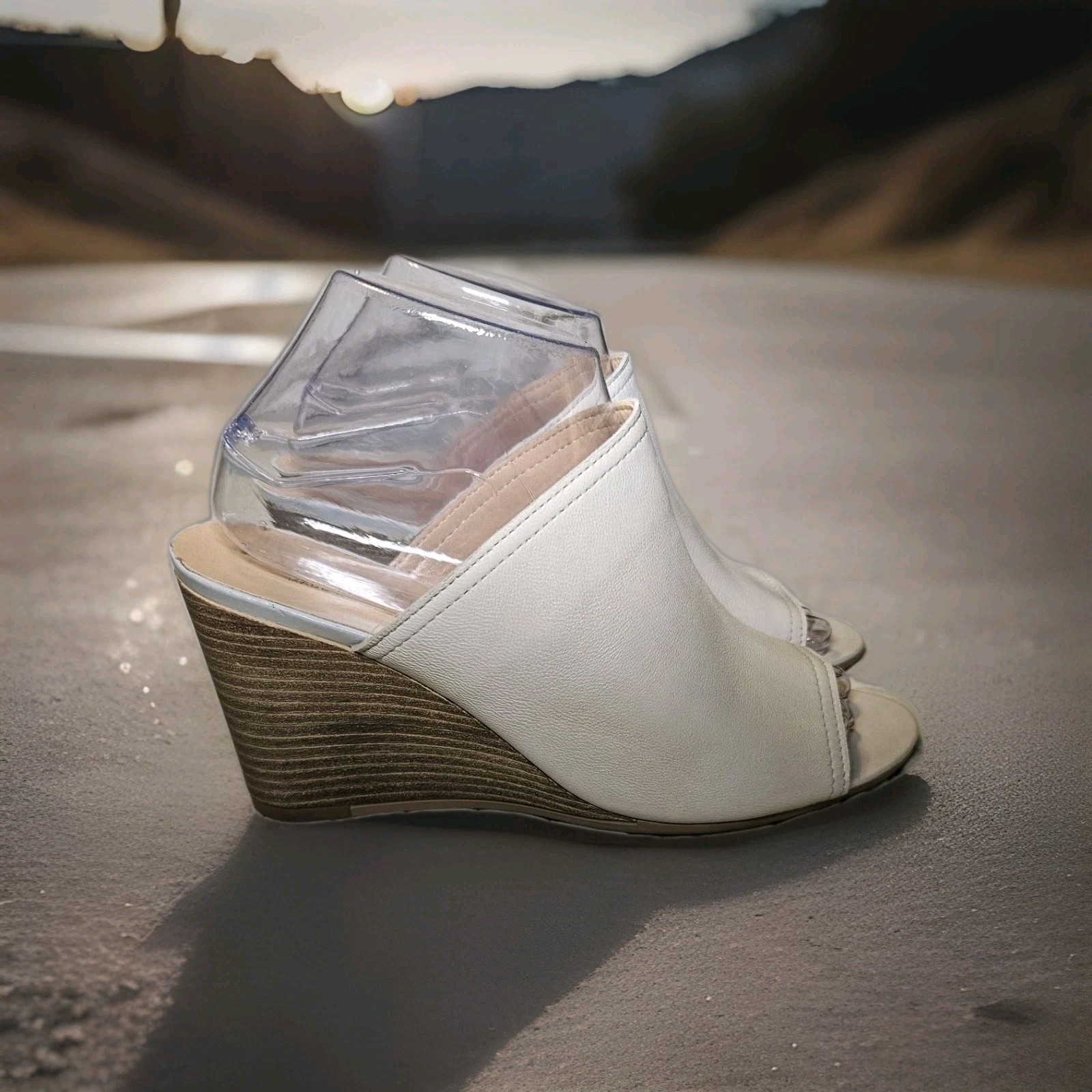 Mariella Women's Beige Leather Wedge Slide-On Heels Size 7.5M