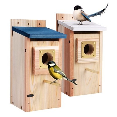 2 Pack Bird Houses for Outside Copper Guard Wooden Bluebird House Nesting