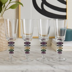 Block Crystal Carnival Wine Glasses Hand-Cut Stacked Ring Stem Goblets