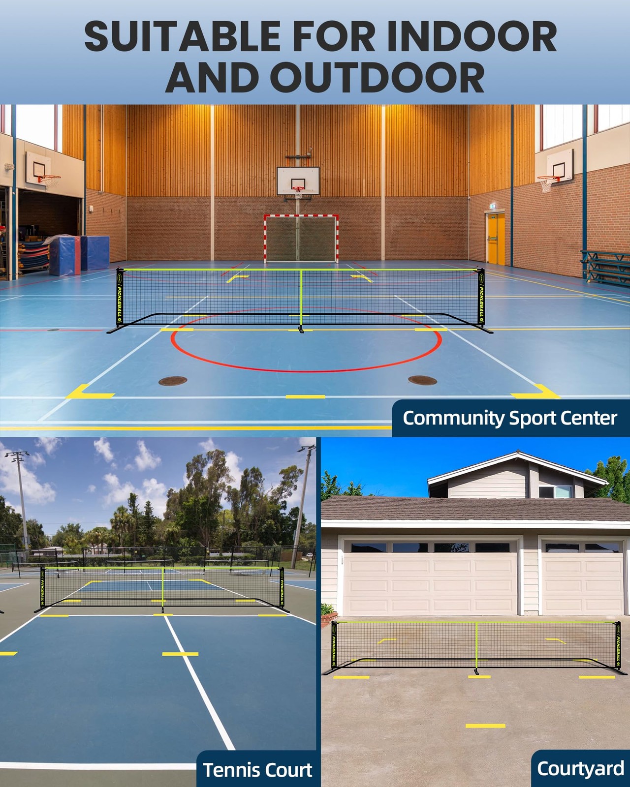Pickleball Set - 22FT Regulation Size Portable Net, 4 Pickle Balls, Court Mar...