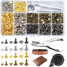 240 Set Leder Nieten Set, 12mm 8mm 6mm Doppelkappe Ledernieten Metallnieten