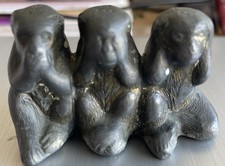Vintage Made in Japan Solid Metal Three Wise Monkeys | Brass Bronze Gilt