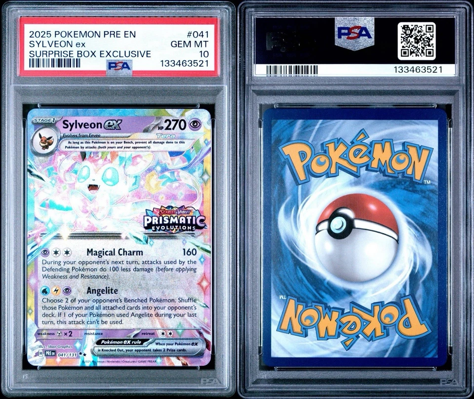 PSA 10 Sylveon Ex Holo #041 2025 Prismatic Evolutions Caja Sorpresa Foto 3 de 3
