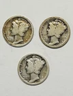 1918 Mint Unclear Silver Mercury Dimes Circulated As Pictured Lot Of Three SP117