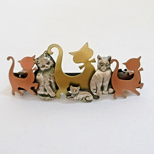 Cat Lovers French Barrette Hair Clip Mixed Metal 3-Tone Gold Copper Silver