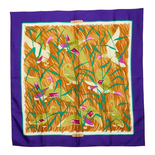 HERMES COLS VERTS Mallard Duck Bird scarf Women 【Used】 - Picture 1 of 7