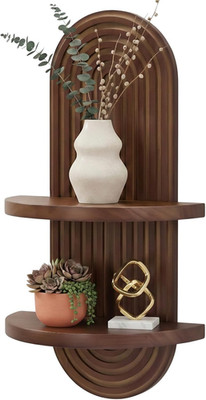 Modern Wall Shelf 22x11.8'' Floating Plant Holder w/ Arched MidCentury Art Walnut