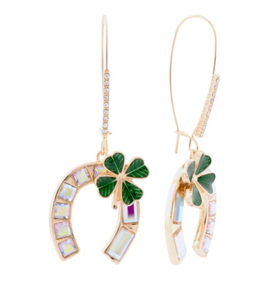 Betsey Johnson Lucky Horseshoe Drop Earrings W/ 4 Leaf Clover Accents,NWT 