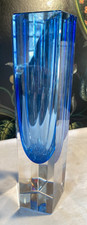 SALE ! Signed Val St Lambert, Alfred Collard Blue & Clear Hexagonal 11