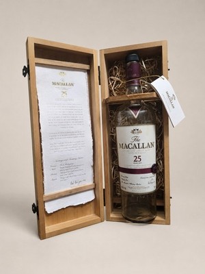 2017 Macallan 25 Year Old Sherry Oak Pre-2018 EMPTY 750ml Bottle Wooden Box Set