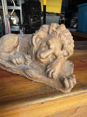 Elizabeth Fuller Orchard Gesso Reclining Lion Figurine Antique Finish 8in