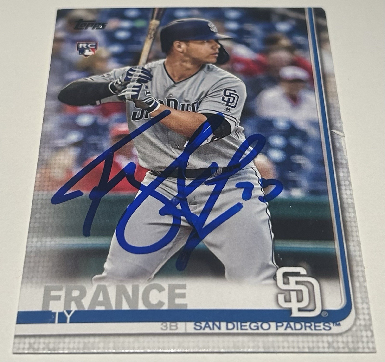 TY FRANCE AUTOGRAPHED RC 2019 TOPPS UPDATE SERIES CARD #US129 SAN DIEGO PADRES