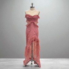 Majorelle Sonia Gown Pink Lace Strapless Cutout Ruffle Maxi Dress