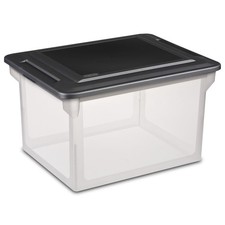 File Box, Clear Plastic Bin with Lid, Letter or Legal-sized File Storage, Black