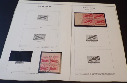 US Stamp Collection- Air mail stamps on 10 vintage album pages (J97)